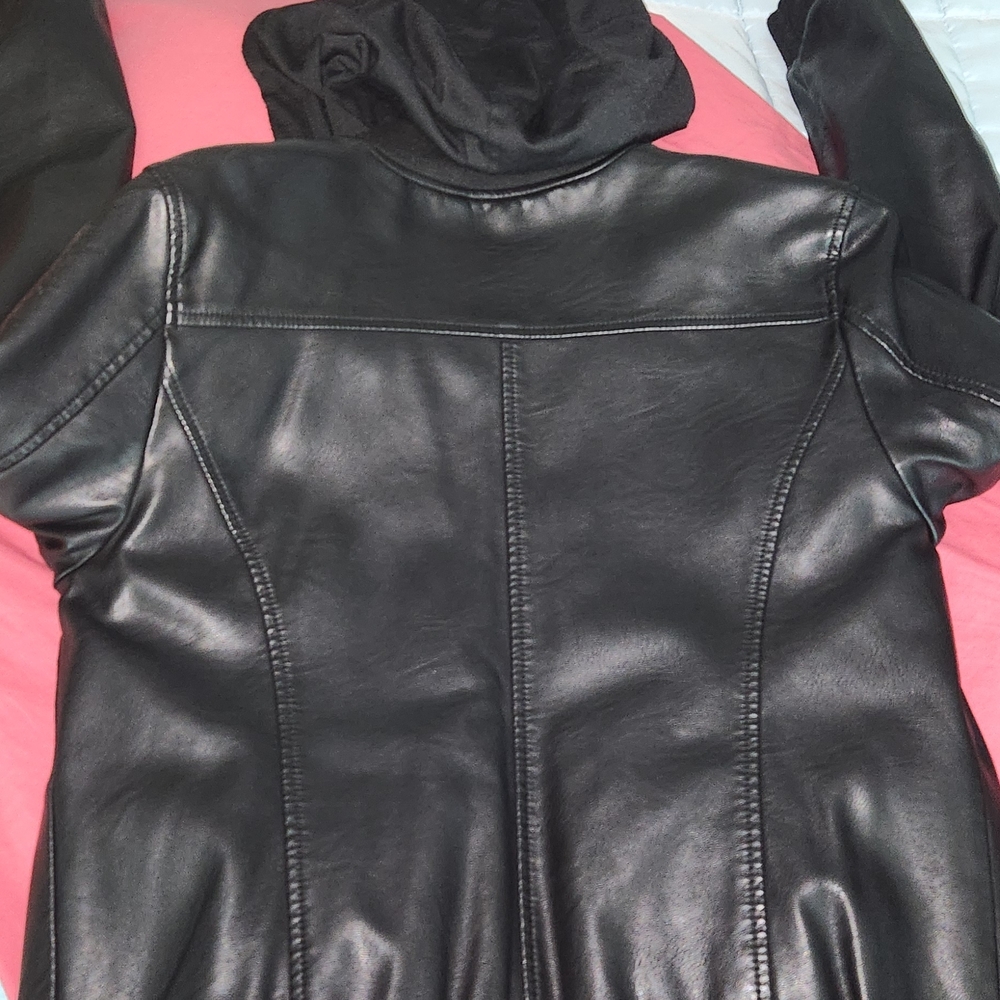 Levi's Black Leather Hooded Bomber Jacket - Picture 4 of 12